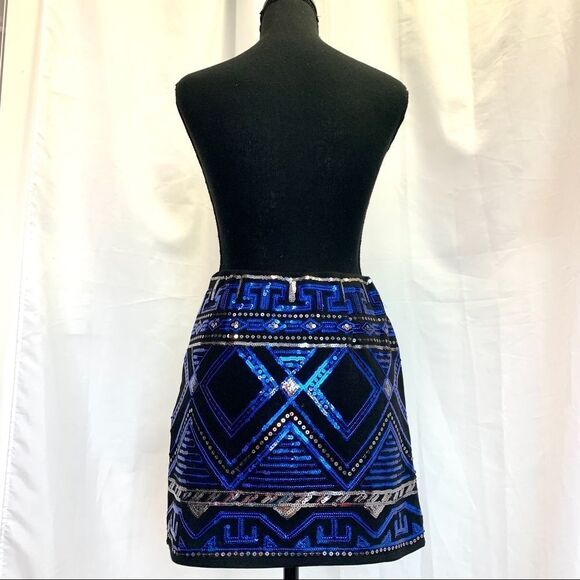 PEACHPUFF Blue Sequin Tribal Mini Skirt - S Sz - Picture 5 of 13